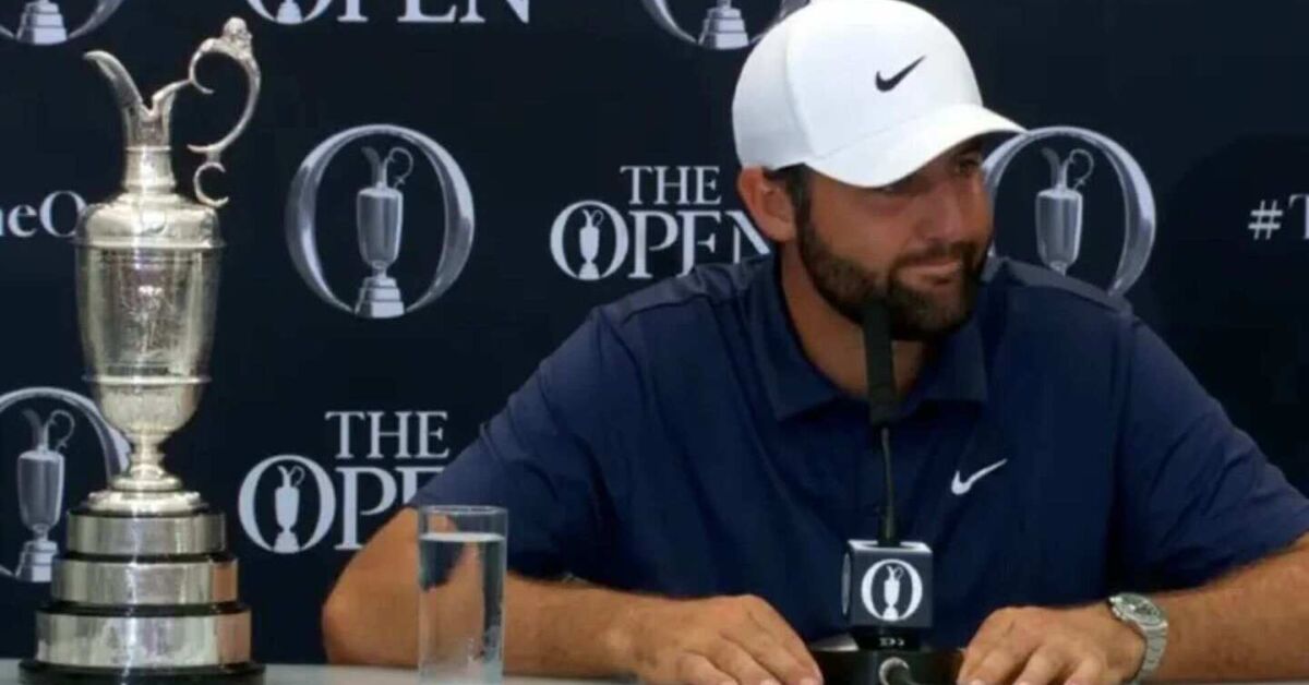Scottie Scheffler em coletiva de imprensa após vencer o British Open Captura de tela/PGA Tour